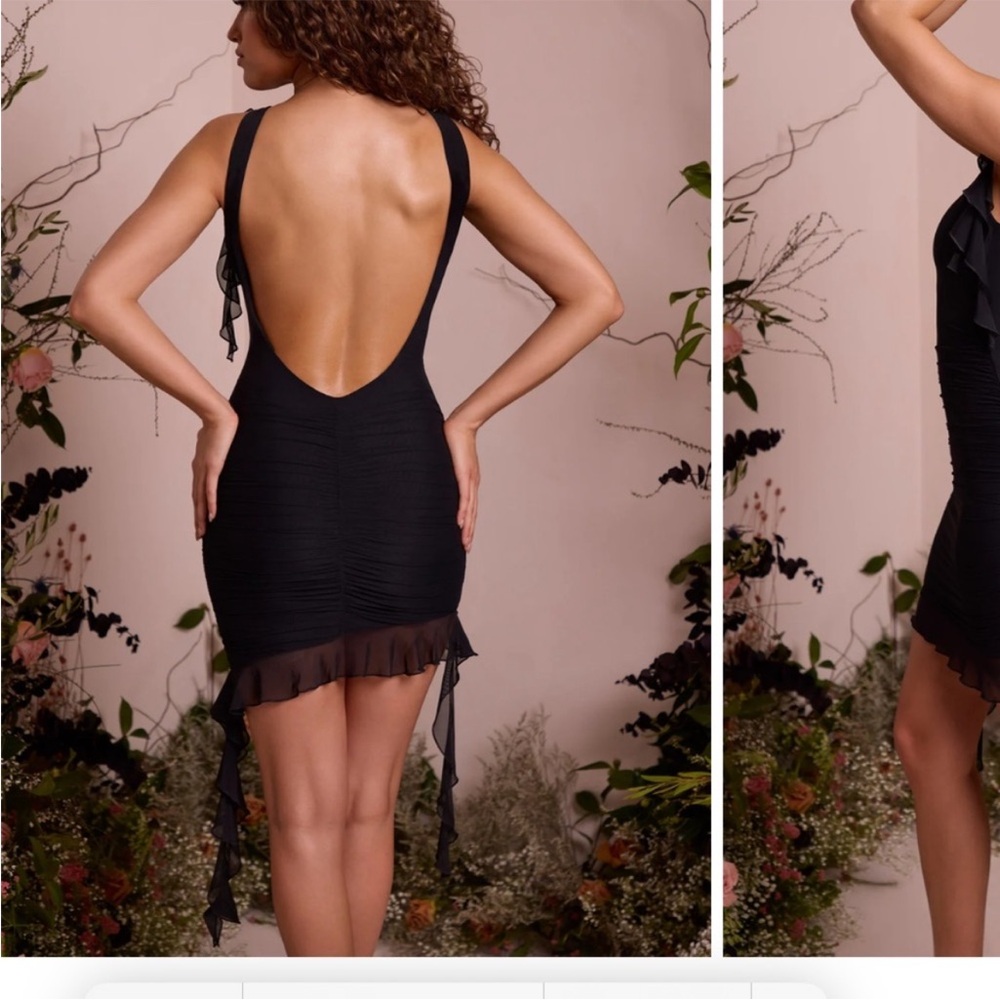 Oh Polly Black Backless Ruched Cocktail Dress